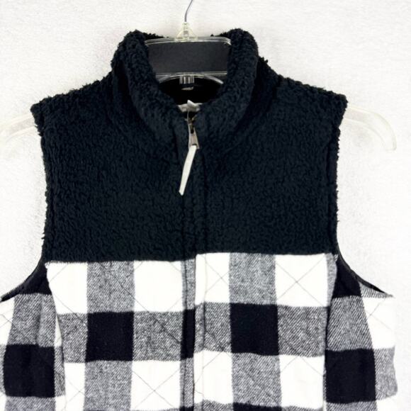 NWT Maurices Black Buffalo Plaid Sherpa Block Full Zip Vest Black/White Size XS - Picture 3 of 13